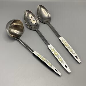 Vintage Kitchen Utensils Vegetable Mushrooms Peppers Serving Spoons Ladle Yellow